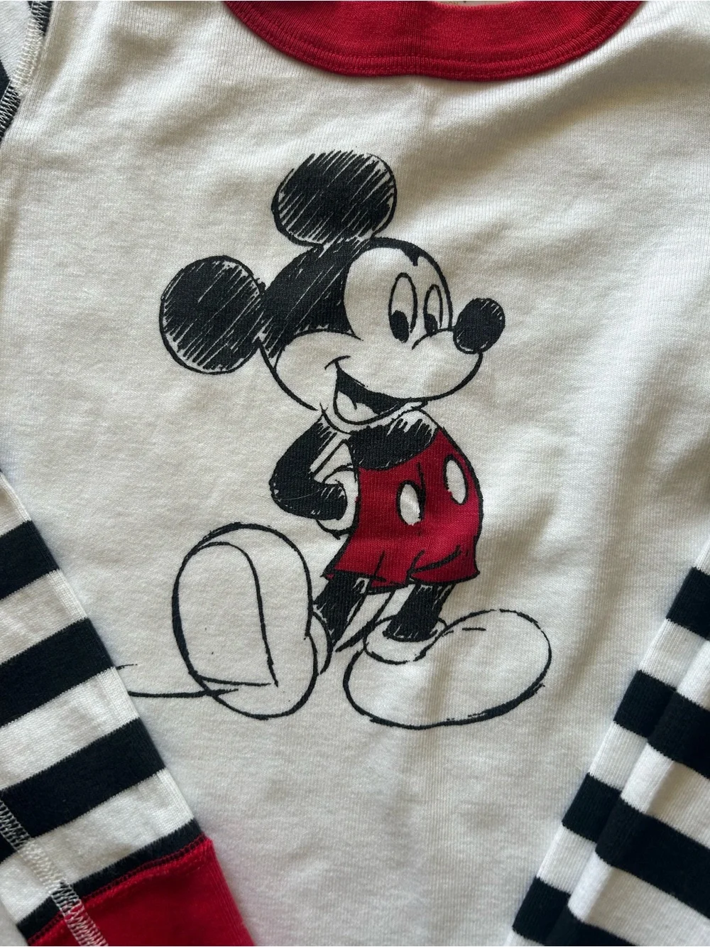 Hanna Andersson Black & White Stripe Mickey Pajama Set with Red Trim Unisex